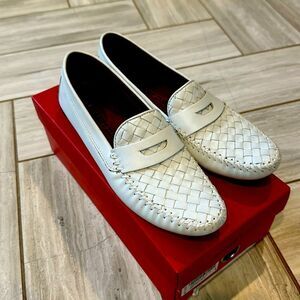 New Robert Zur Petra White A-Glove Woven Leather Loafers Driving Moccasins Sz 9